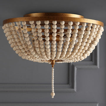 Allison 15" Wood Beaded/Metal LED Flush Mount - JONATHAN Y